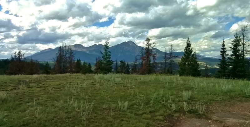 Pyramid Mountain (center) as seen looking northwest from the Red Chair viewpoint.