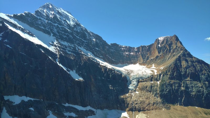 Mount Edith Cavell with Angel Glacier, as seen from the second Cavell Meadows viewpoint.