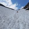 Snow at the top of Fancy Pass on east side in early August 2019.