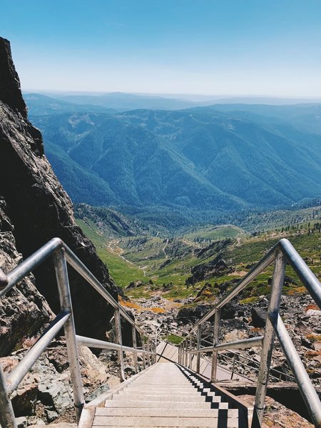 down the stairs of the Sierra buttes fire lookout tower