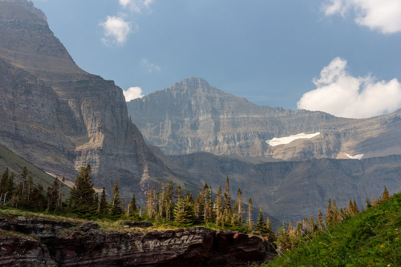 Small pockets of snow below Siyeh Pass last well throughout the summer