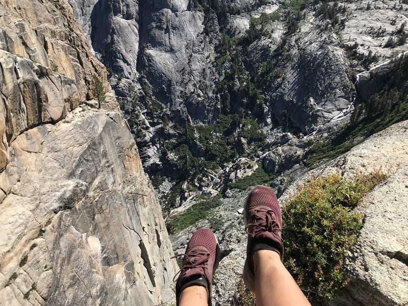 At the "Watchtower" looking straight down at "Tokopah Falls" below.