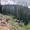 Final descent to Upper Cataract Lake with Eagles Nest looming in the distance.