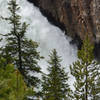 Upper Falls through pine trees from the new overlook