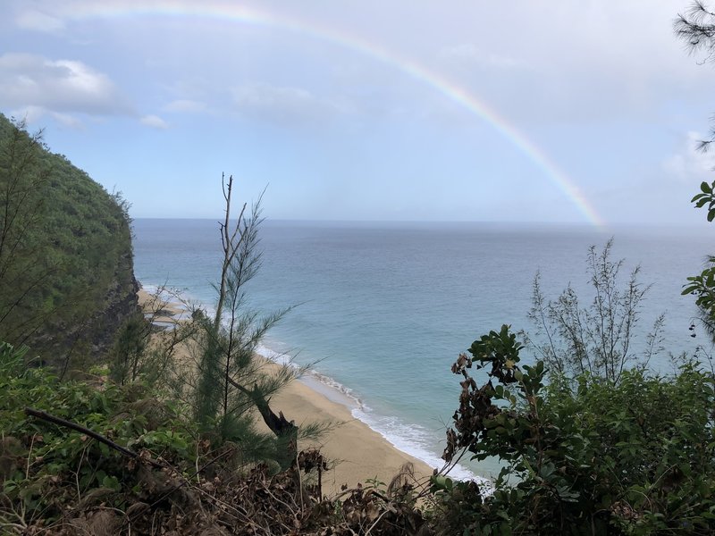 View of Hanakapia'i Beach with Rainbow