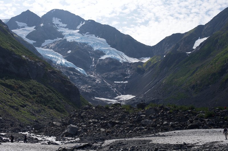 Byron Glacier lies at the top of the valley. Great views spread out before you. You can see all of the characteristics of a glacier valley on this hike.