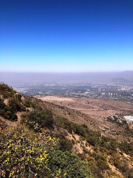 A layer of smog in the city.