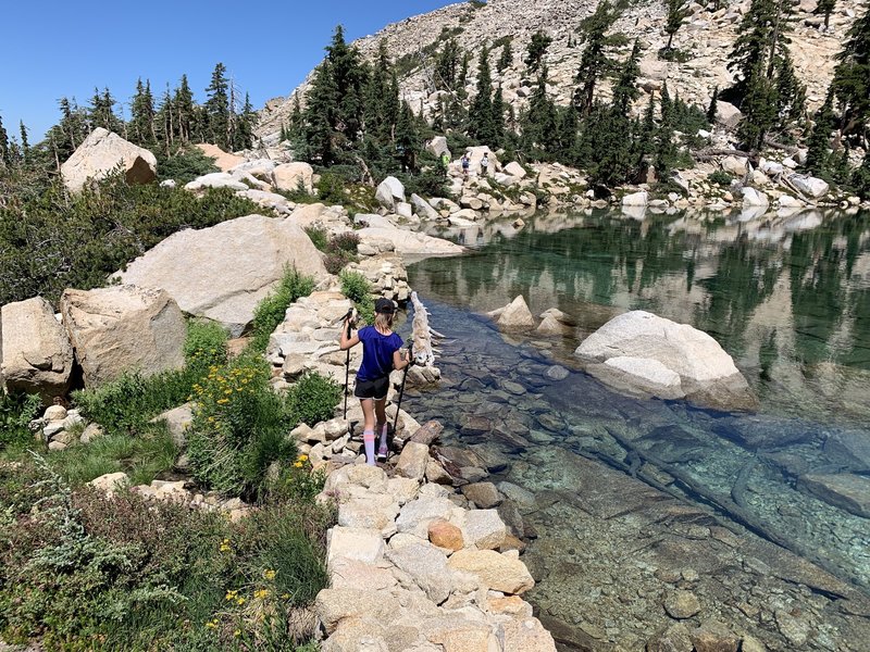 Crossing the old dam at Smith Lake.