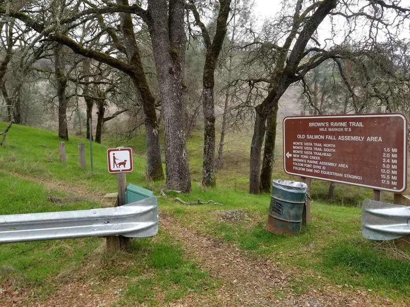 Brown's Ravine Trailhead and sign at the Old Salmon Falls Assembly Area.