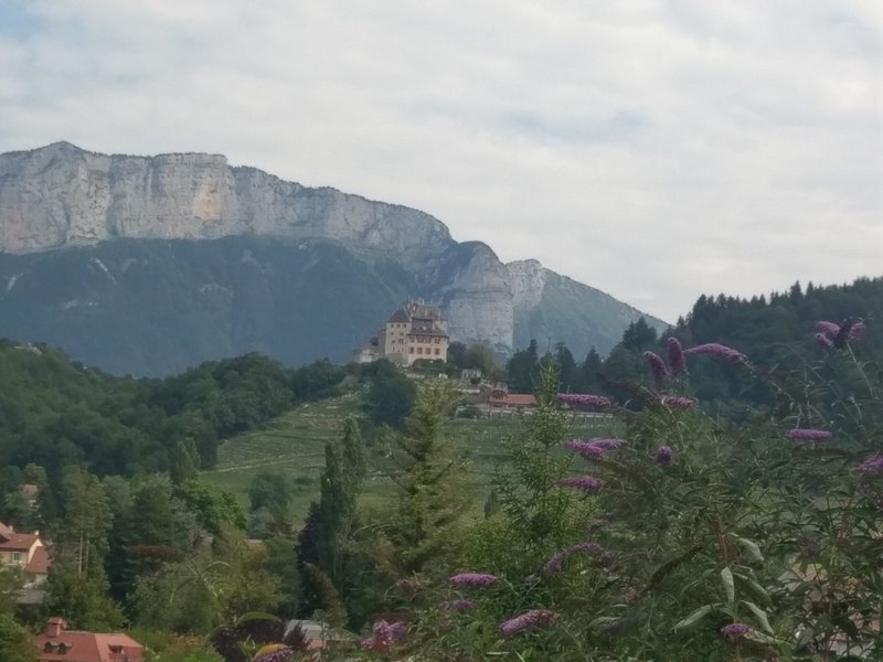 Views of Chateau de Menthon Saint Bernard from the end of the trail