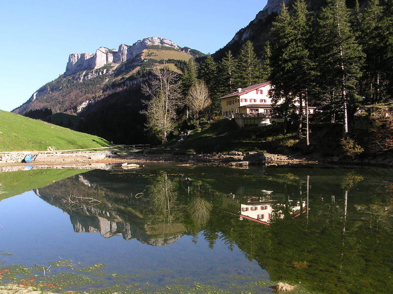 Seealpsee - view towards the two restaurants.