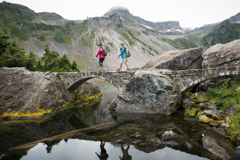 Two arched bridge sections add some unexpected flair to the alpine scenery.