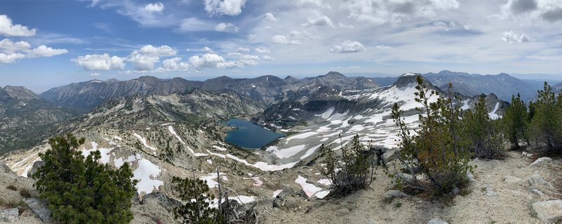 Glaicer Lake from Eagle Cap Summit looking east.  The Wallowa River canyon is visible.