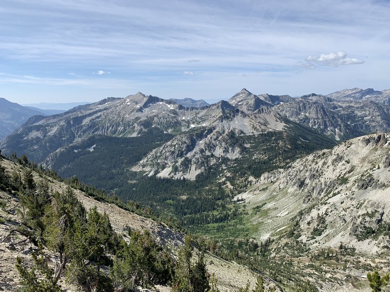 Looking SW into the Minam River canyon.  Trail 1910 descending from Horton Pass visible.