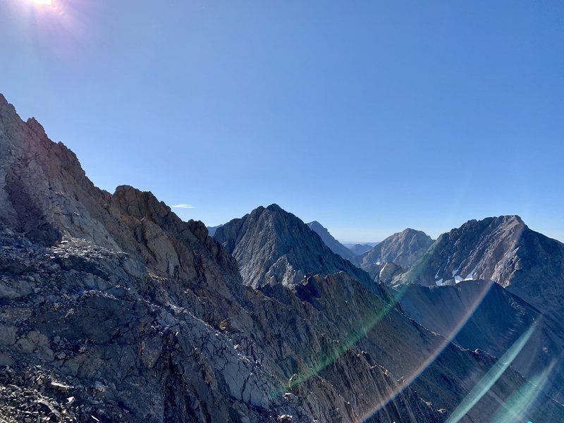 Looking to the east, and the others peaks along the Lost River Range, on the knife ridge after coming down Chicken-Out Ridge