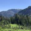 Looking back at Sawtell Peak on the Lake Marie trail.