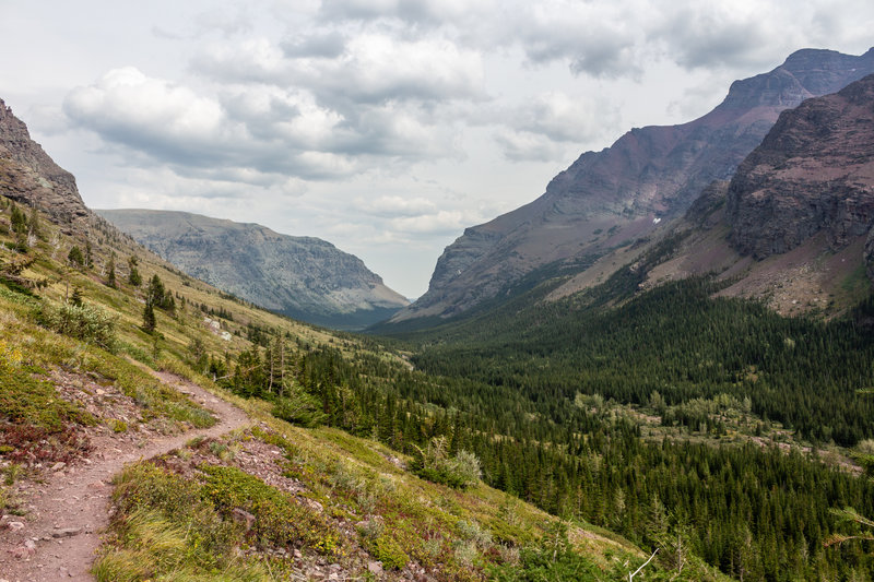 View from Pitamakan Pass Trail / Continental Divide Trail as you descend from Oldman Lake towards Two Medicine