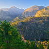 Longs Peak (left), Thatchtop Mountain (right) and Dream Lake below. Just after sunrise in RMNP