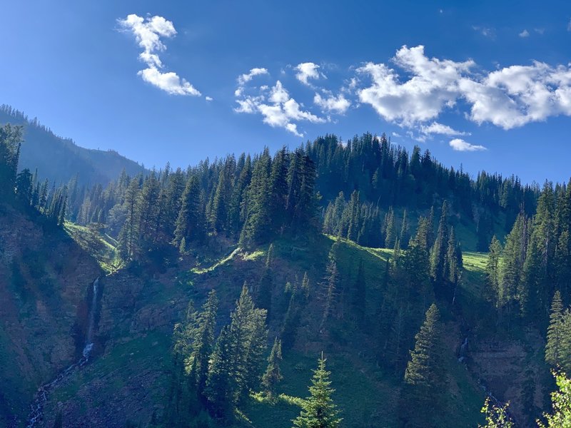 The waterfalls during a "break" between sets of switchbacks.