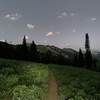 Early morning, looking back down the trail after a long sustained climb.