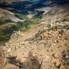 View from the Summit of Mount Democrat, 14,148' looking southeast towards the Kite Lake Trailhead, 2200' feet down. That 5.5 mile rutted dirt road from Alma, Colorado gets you here. 2WD not recommended but possible.