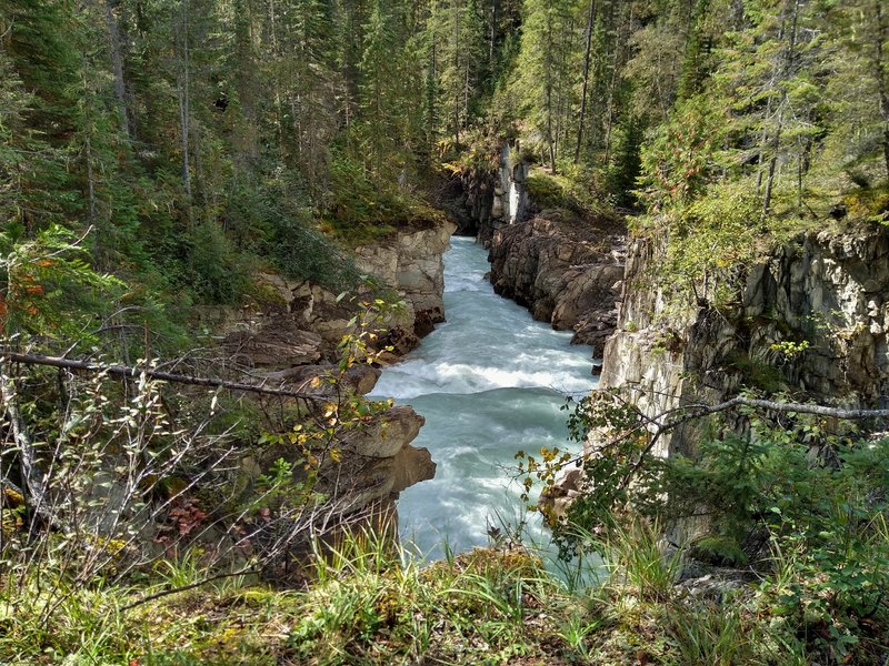 Thompson Falls plunges into this gorge, making it next to impossible to get an unobstructed full view of the falls, without risking one's life.