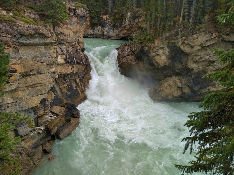 The second major drop of Lower Sunwapta Falls.