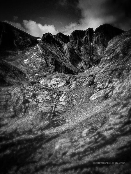 Longs Peak, the view up from Chasm Lake Trail. No Zoom, what you see is what you get from here, and it's totally awesome.