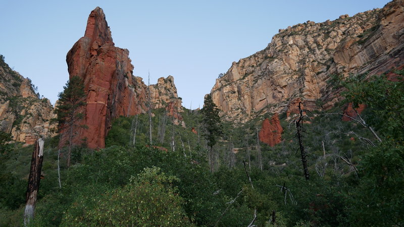 Looking up the canyon with the center pinnacle.