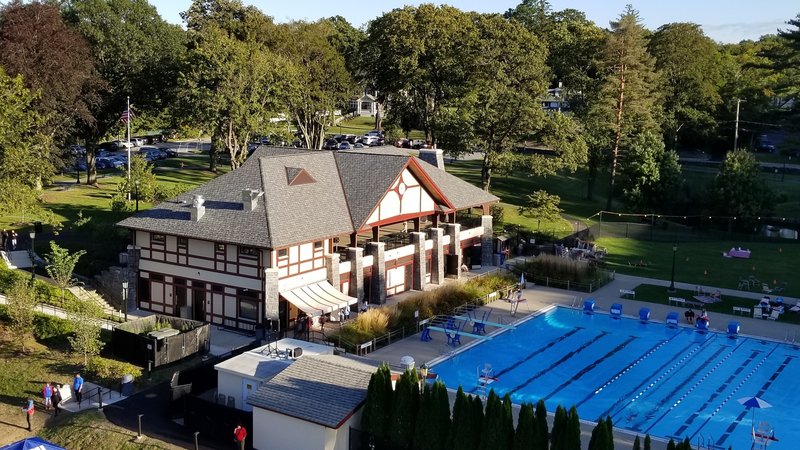 This is an aerial shot of Law Memorial Park and Pavilion