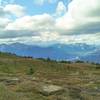 The Athabasca River Valley and distant mountains are seen when looking northwest near Jasper/Signal Mountain, from high on Skyline Trail.