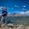 My view, southwest in the very near distance from 11,420' on Twin Sisters. Mt Meeker, Longs Peak & Mt Lady Washington. 09/01/2019. 1 week later, I was, Yes! Over there, looking back at this same spot, 07:30 from Chasm Lake.