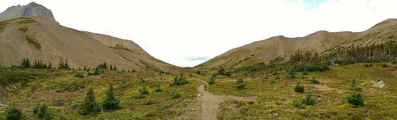 Little Shovel Pass, approaching it from the southeast. Trowel Peak is on the left.