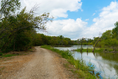 The original channel of the Elm Fork by the maintenance road