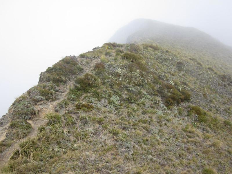 Clouds obscuring the view from the knife's edge ridge