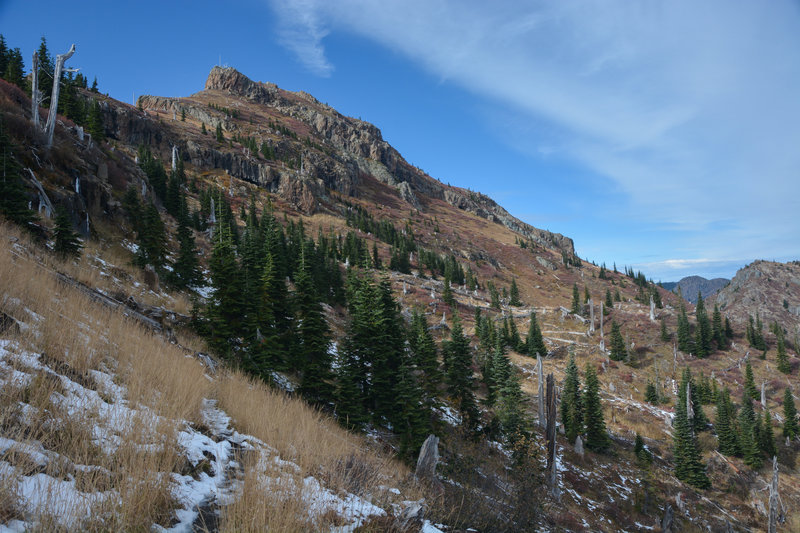 Coldwater Peak from just north of Coldwater Trail and the rock archway