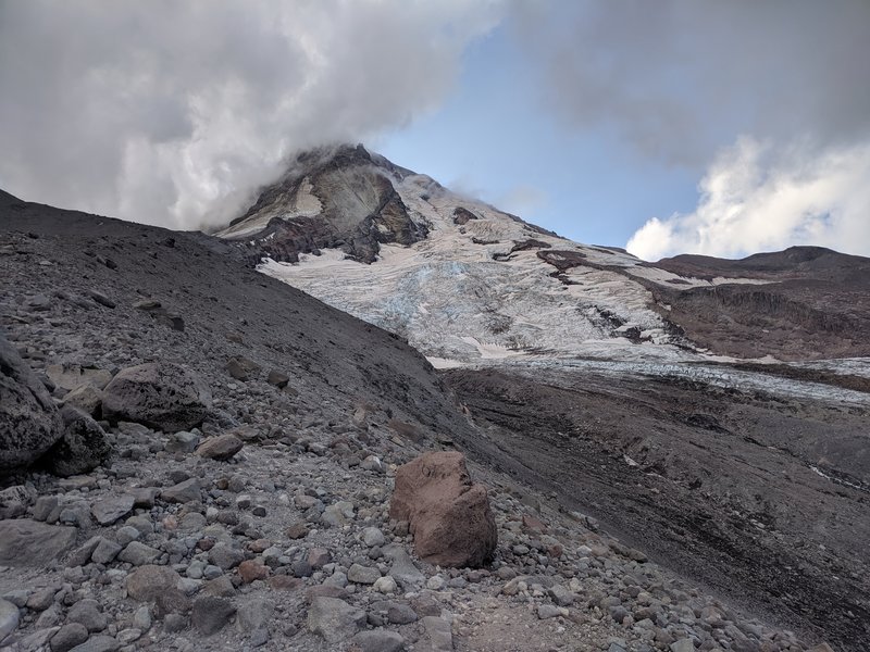 view of Mt Hood from the moraine