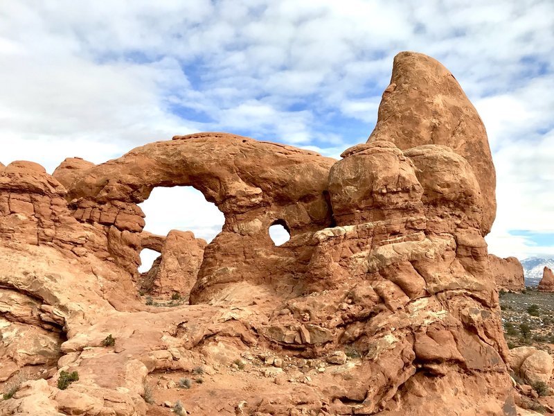 Turret Arch from the West side. I have renamed this arch Mango Arch because I think the huge boulder on the right looks like the profile of a mango.