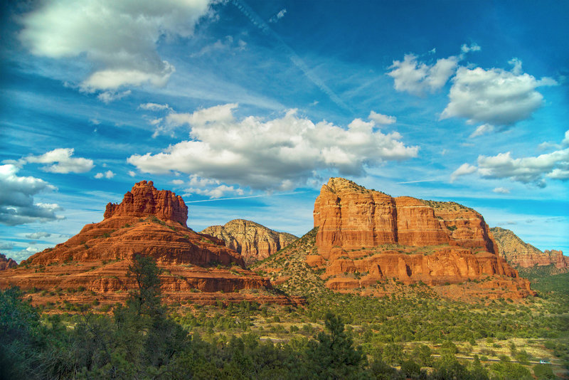 Shot from the adjacent Made In The Shade Trail off of Slim Shady Trail, which is just slightly higher and gives a better view of Bell Rock & Courthouse Butte