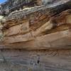 Walking under the overhang on the McDonald Trail. This is a mile or so from the road running Joufla's Loop clockwise