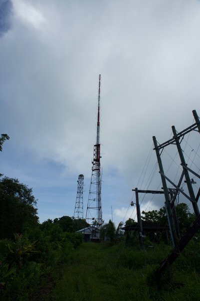 TV and telecommunication towers sit atop Mount Alava, as well as the remains of the old tram station.