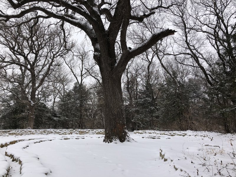 A stone lined area that is common for family photos to be taken here.