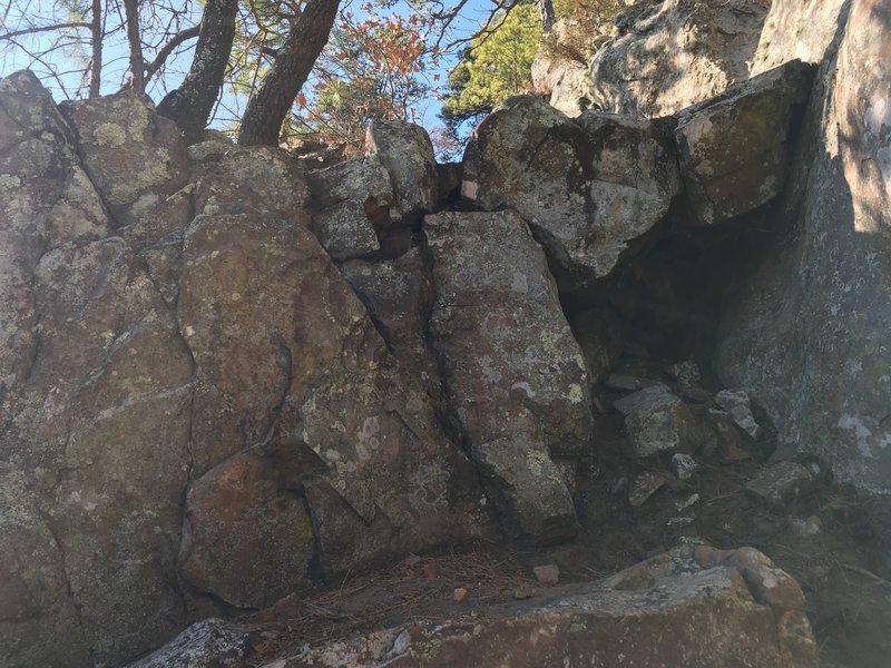 A better shot of the crux wall.  Above this will be the first part of the ridge traverse.