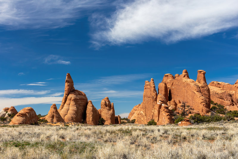 The grassy plain leading to Sand Dune Arch from Broken Arch.