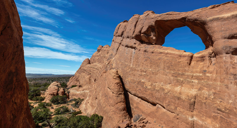 Skyline Arch at eye level after scrambling up the rocks on the opposite side.