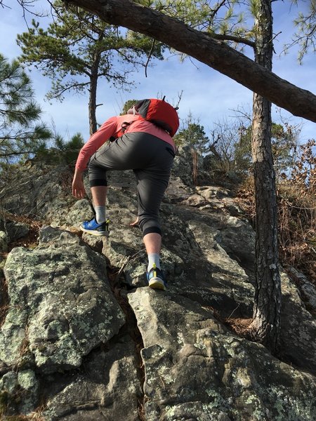 A lot of the ridge will have steep rocks that are fun to climb! Just be careful on the decent, take your time.