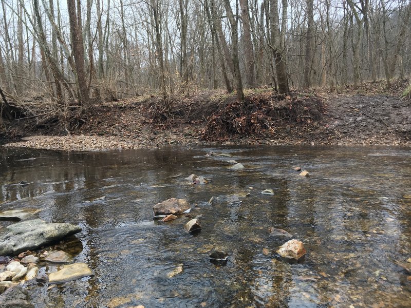 Perspective shot of how high the creek crossing is during low water.