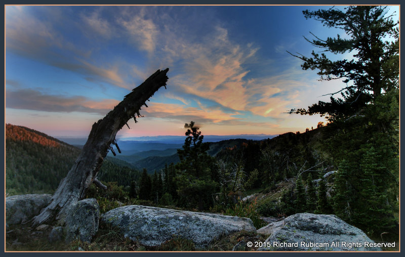 From our camp on the West side of Sardine Gulch, where tent site spots were very small.