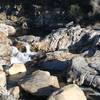 Looking at the Kaweah River from a big boulder