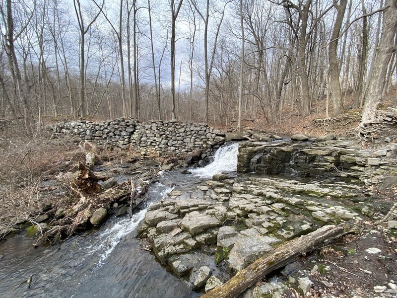 Stone dam and waterfall on Old Mill Trail